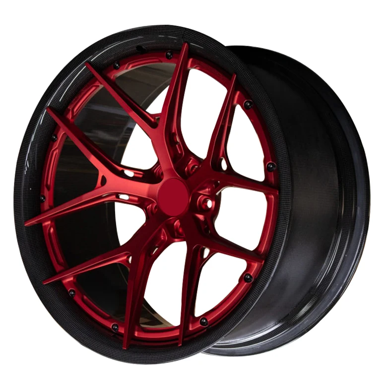 Wholesale Aluminium Alloy Carbon Fiber Wrapped Edges Wheel Hub Red And Matte Black 18-24 Inch Five Spoke Car Wheels