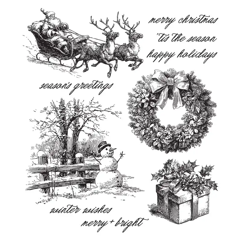 Christmas Spirit Schematic Botanical Doodles Stamps Stencil Dies for DIY Decorating Scrapbook Paper Card 2026 Festive Stamps view 2
