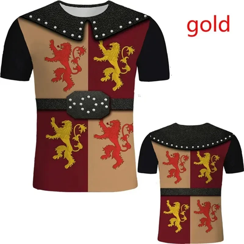 Summer Hot Selling Men's 3D Printed Interesting Medieval Battle Armor Role-playing T-shirt Retro Style Knight Armor Casual Top