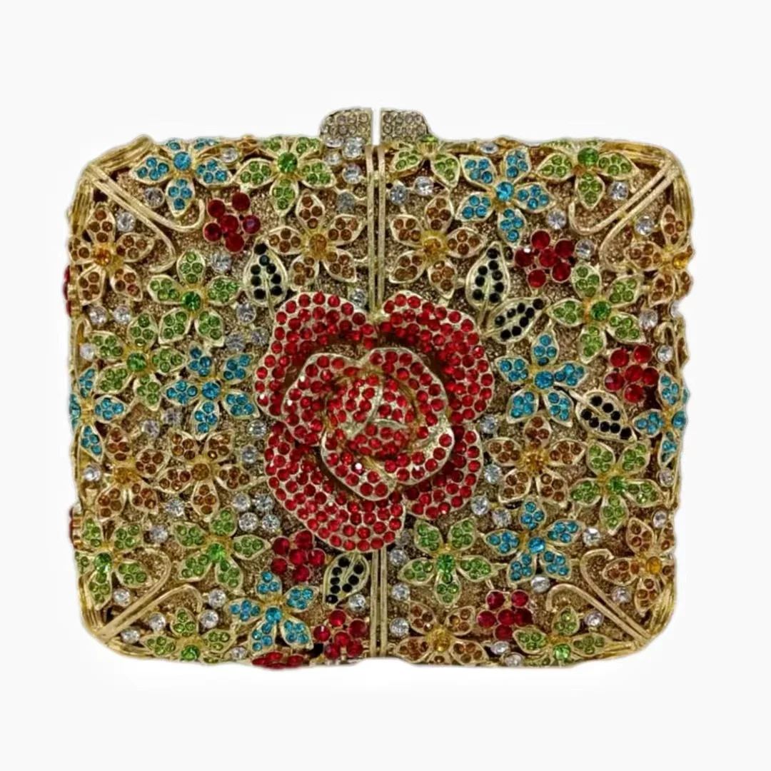 Luxury Floral Mini Bag Glitter Shiny Rhinestones Diamond Evening Bag Women's Handbag Wedding Party Clutch Purse Shoulder Bag