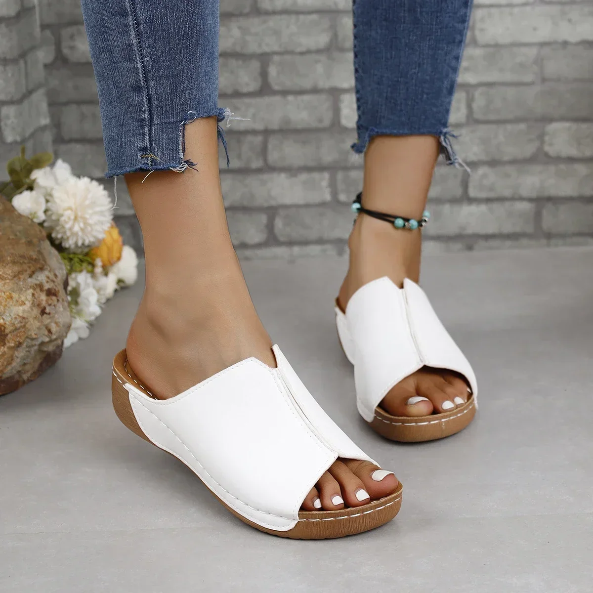 Women\'s Wedge Sandals New Open Toe  White Summer Fashion Breathable Comfortable Sandals Woman Buckle Female Footwear Woman Shoes