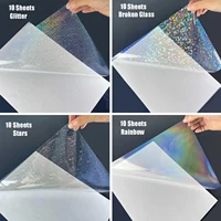 40 hojas, 4 estilos, papel adhesivo holográfico mixto, vinilo transparente, autoadhesivo, impermeable, película superpuesta transparente de arcoíris, tamaño A4