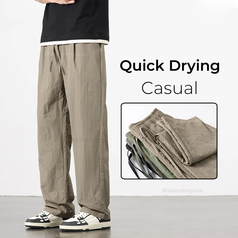 

2024 Summer New Quick-drying Casual Pants Men Loose Straight Outdoor Cargo Pants Khaki Green Fashion Male Trousers