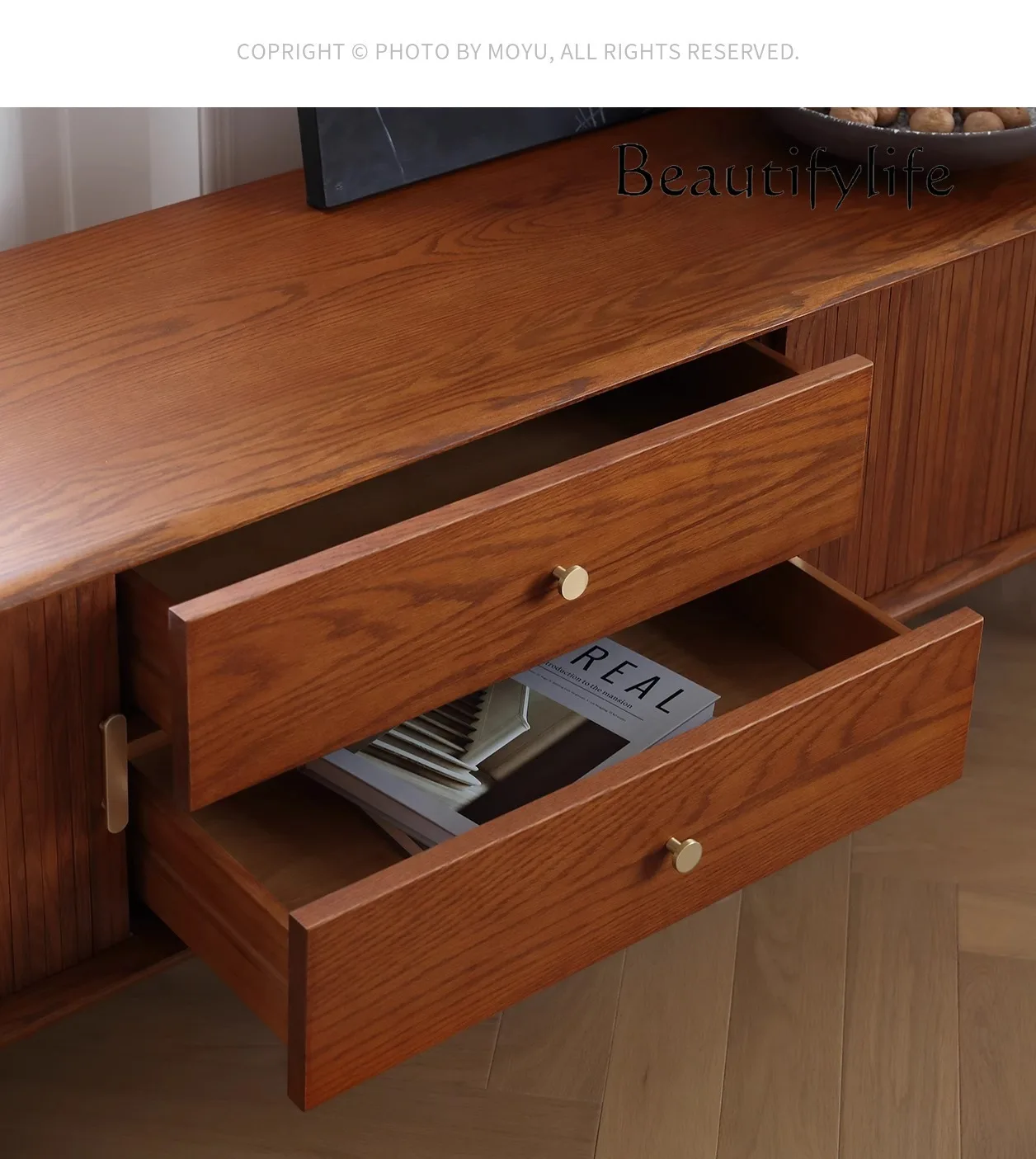 خزانة تلفزيون من الخشب الصلب على الطراز الشمالي خزانة تلفزيون من خشب البلوط الأحمر #6