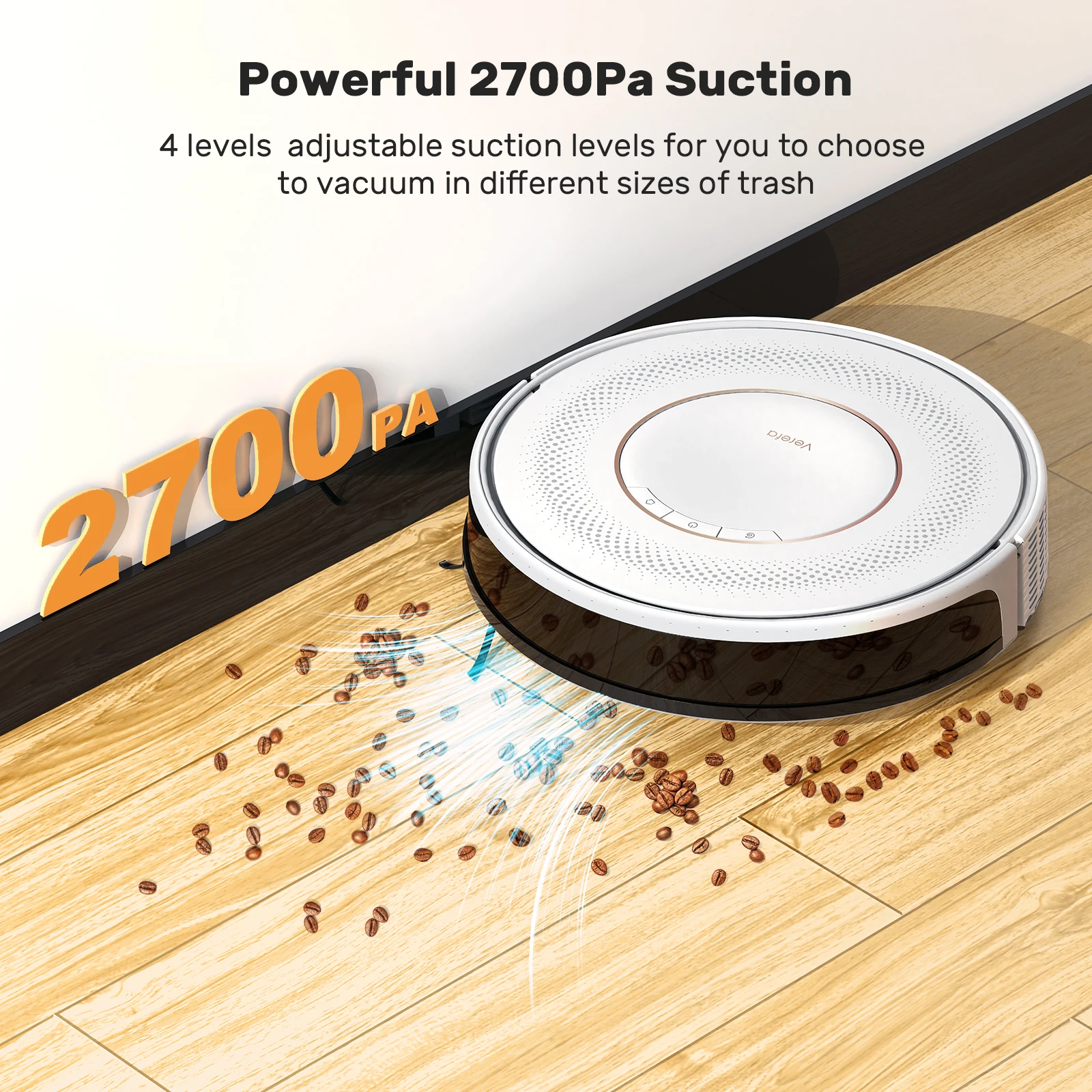 Verefa V60 Pro Robot Vacuum con Dock autosvuotante fino a 30 giorni, aspirazione robotizzata 2700Pa, ideale per pavimenti duri, tappeti