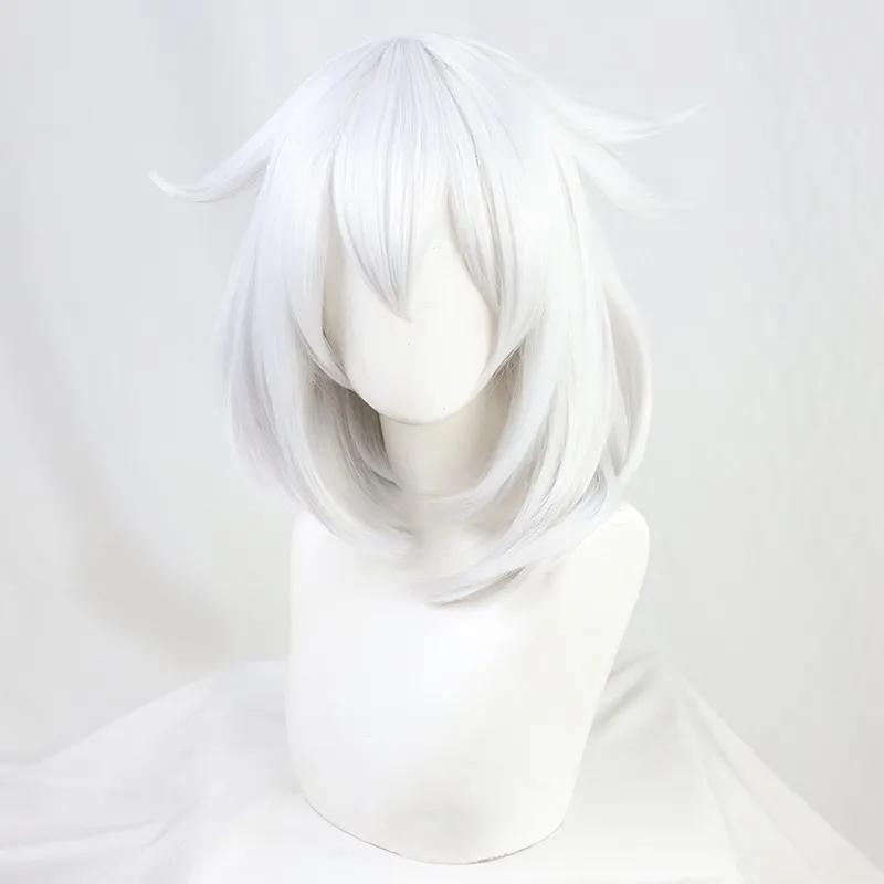 Genshin Impact Paimon 배너 소녀 코스프레 가발 여행자 실버 그레이 인버티드 보브 재고 있음