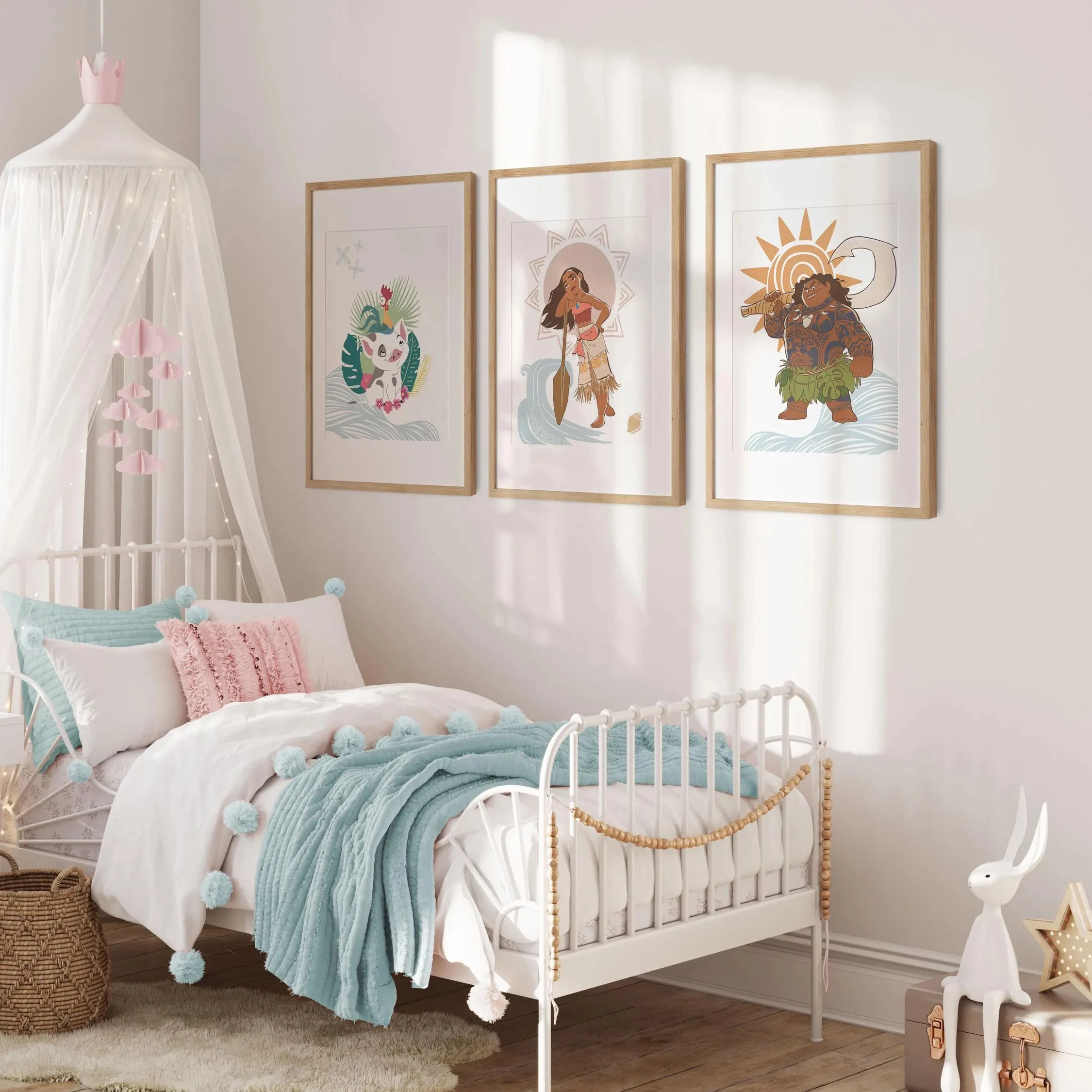 

Moana Wall Art Set of 3 Polynesian Princess Print Disney Wall Art Maui Heihei Pua Kids Room Decor Canvas Print Poster Home Decor