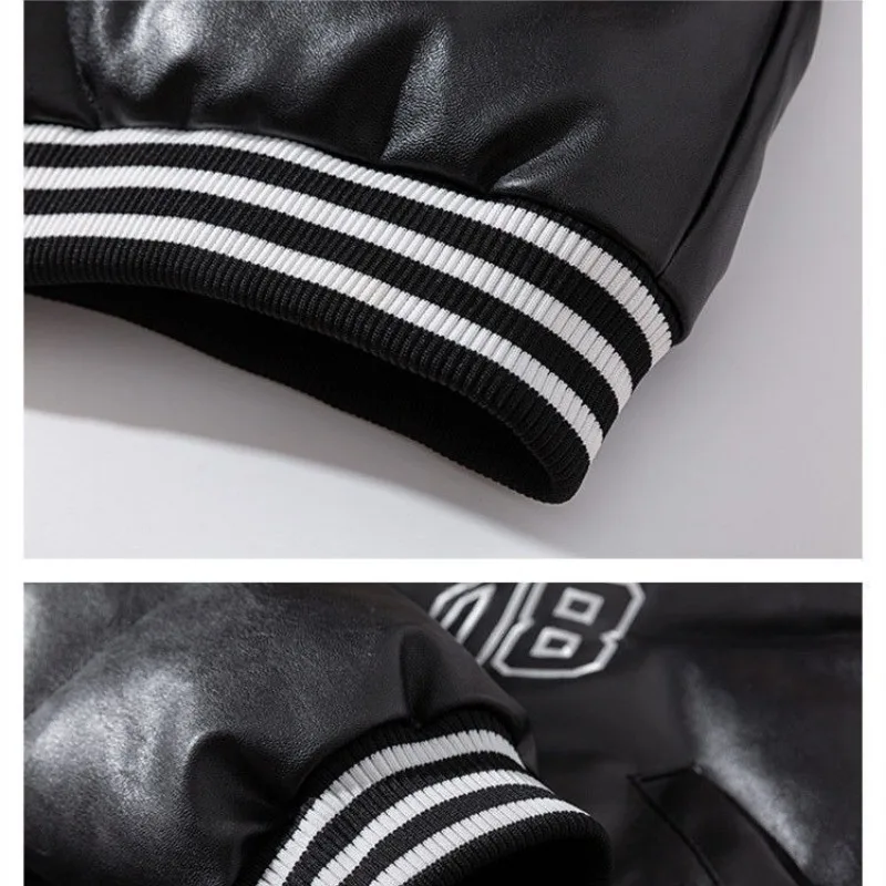 الشتاء بولي Leather سترة البيسبول الجلدية الرجال والنساء الاتجاه المرقعة إلكتروني التطريز معاطف الخريف سترات رجالي فضفاضة غير رسمية جديد