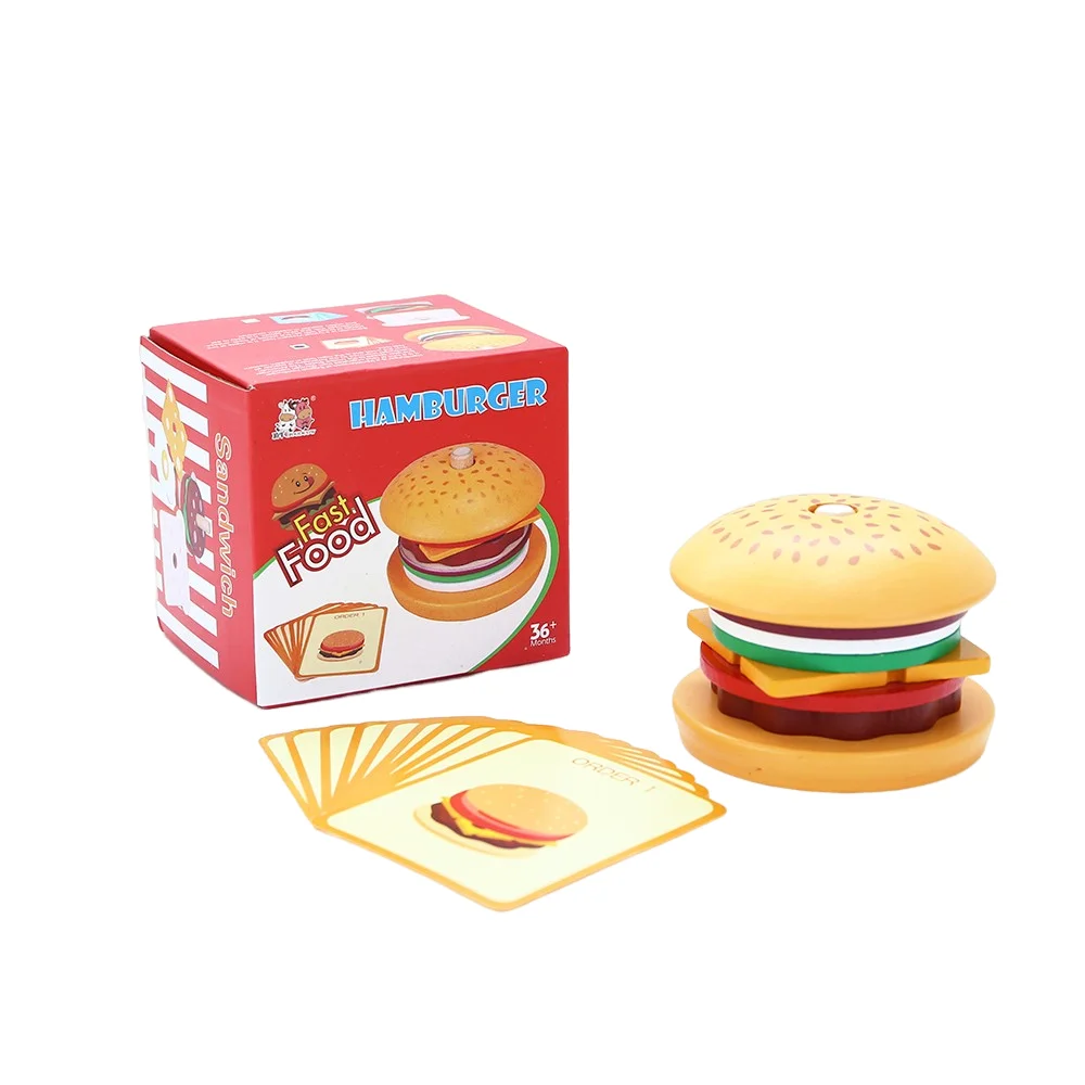 Crianças fingir jogar cozinha brinquedos de madeira hambúrguer sanduíche simulação jogos de correspondência de alimentos montessori educacional empilhamento brinquedo