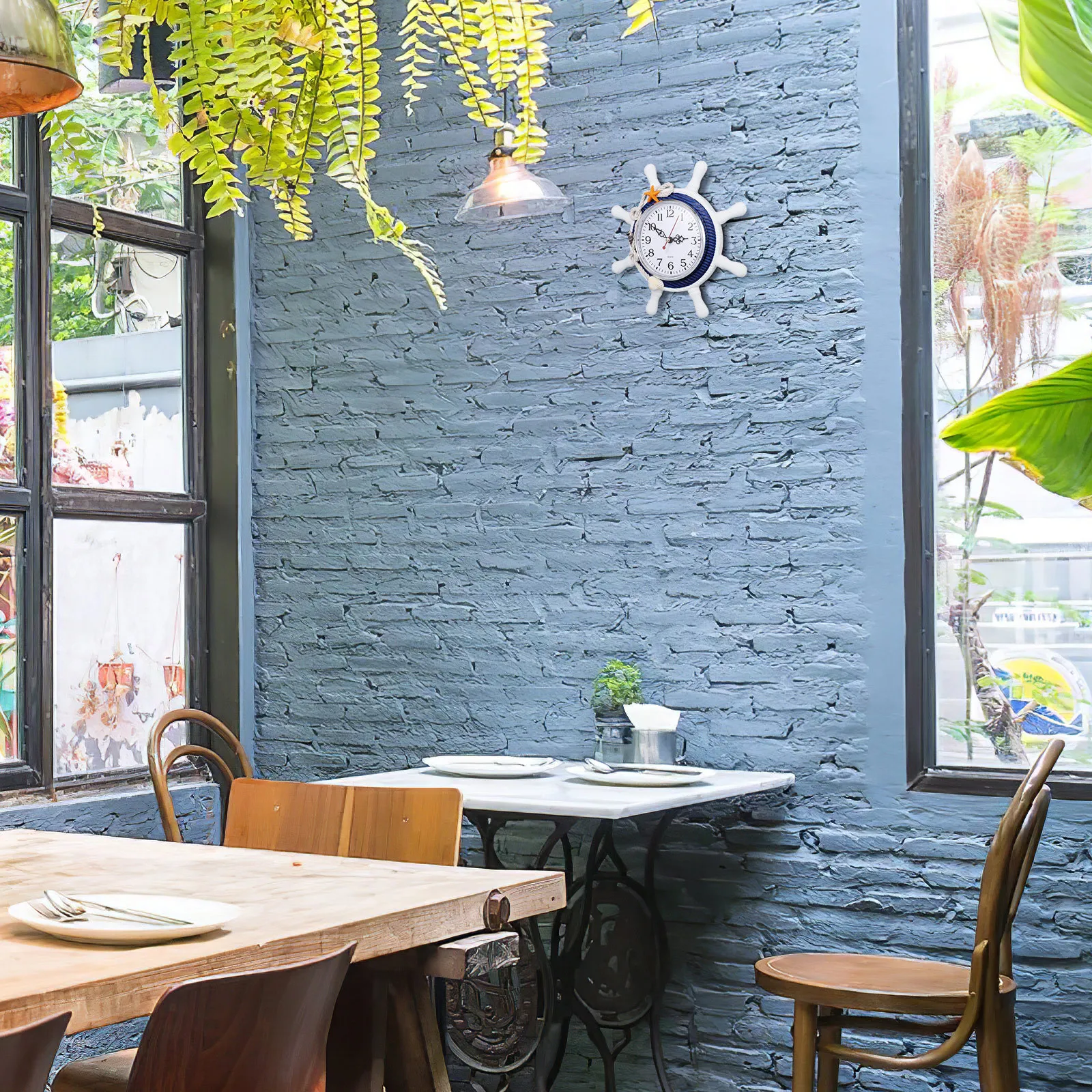 

Mediterranean Wall Clock Rope Decor Waterproof Quiet Silent Ticking Clock Nautical Sea Theme Wall Decoration Decor with Rope