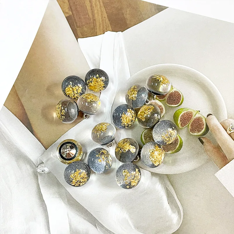 CLYAIYLC 10 decorative button transparent gold foil metal bottom Chinoiserie shirt button for sewing