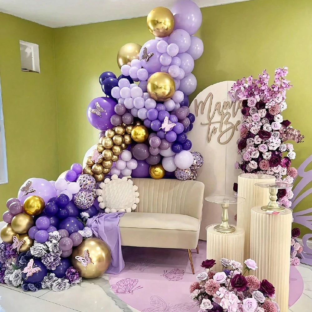 140-teiliges Dunkelviolett Ballon-Girlanden-Set Metallisch Lila Gold Latex-Ballons für Hochzeit Party Braut Baby Shower Geburtstag Dekoration