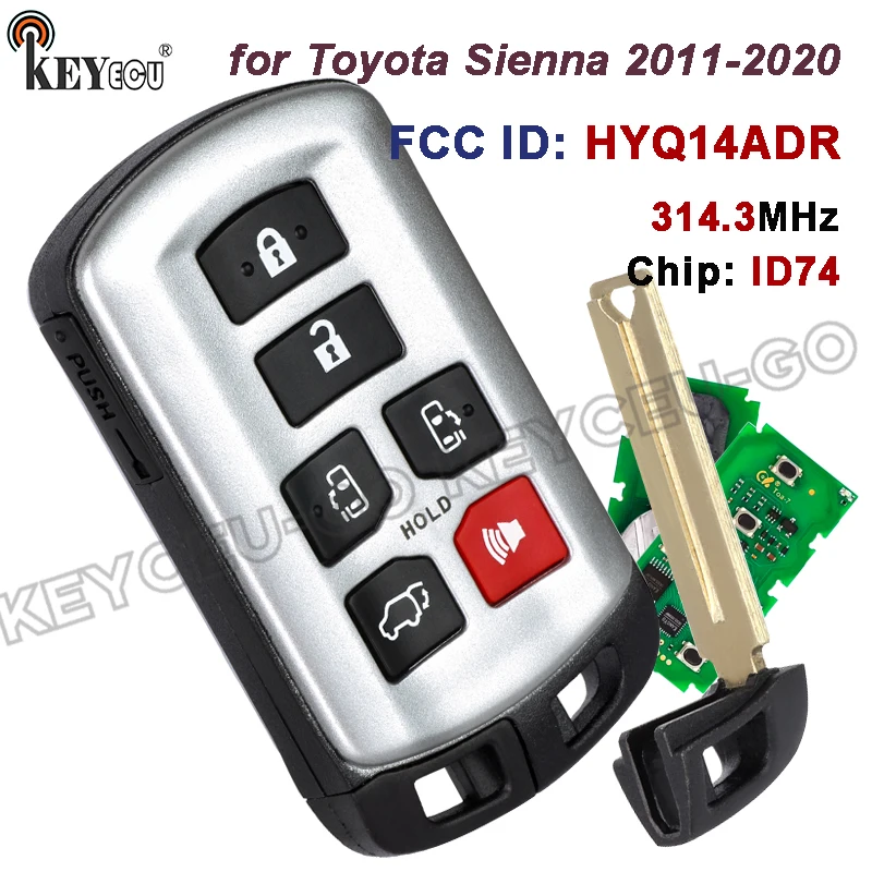 

KEYECU 314,3 МГц ID74 чип FCC ID: HYQ14ADR 271451-5691 для Toyota Sienna 2011-2020 6-кнопочный дистанционный брелок с бесключевым доступом