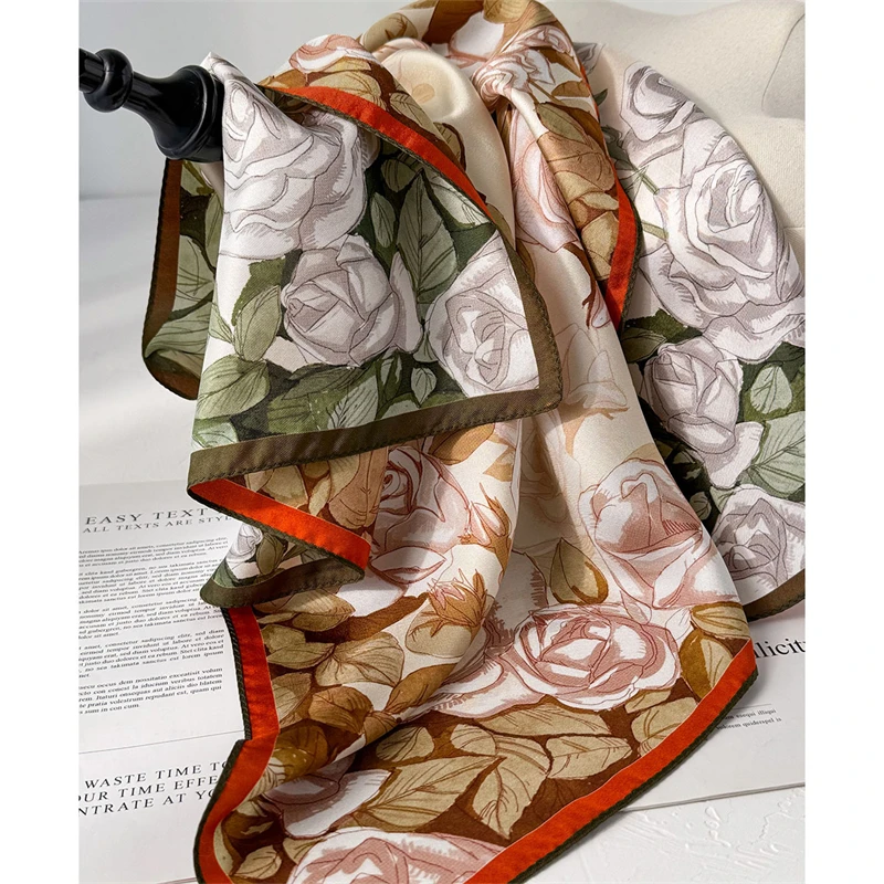 

2025 100% Twill Silk Square Scarf for Women 65cm Neck Tie Neckerchief Double side Female Foulard Headband Hijab Shawl Bandana