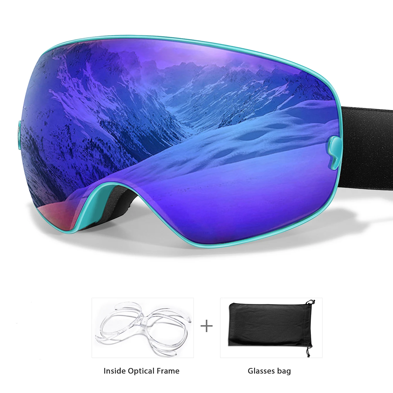 NONE Winter Outdoor SKI Brille Männer und Frauen Teenager, kostenloser optischer Rahmen und Tasche, UV400 Antibeschlag-Snowboardbrille, Weihnachtsgeschenke 5