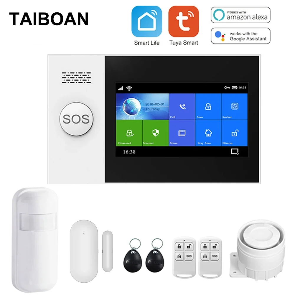 TAIBOAN Tuya WIFI GSM Alarm System PG107 Alarm Host Smart Wireless Home Burglar Alarm System Set PIR Door Sensor Security Kits