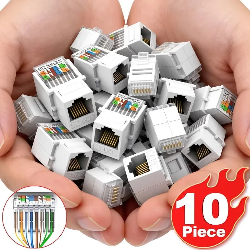 1-10PCS Cat6/Cat5e Ethernet Keystone Jack No Punch-Down Tool-Less RJ45 Module Coupler Ethernet Module Female Jack Wall Adapter