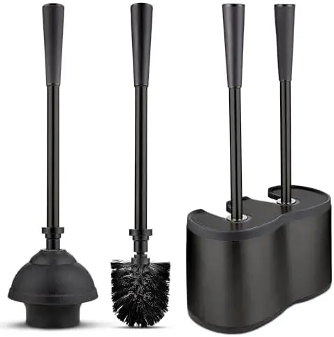 

2-Pack Toilet Brush and Plunger Set with Canister - Stainless Steel No-Rust Design, Long Handles for Easy Cleaning