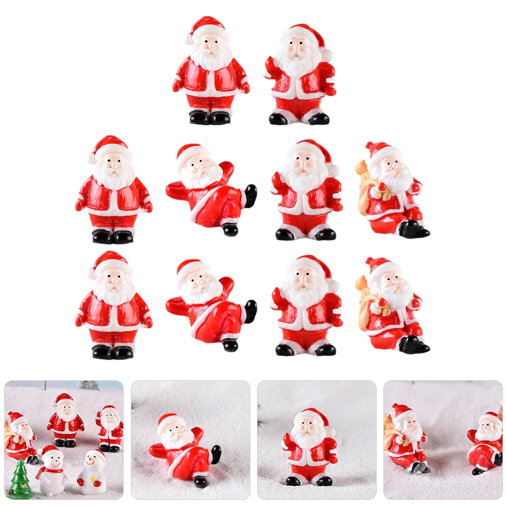 

10 Pcs Christmas Santa Claus Miniature Landscape Snow Ornaments Party Supplies Snowman Miniatures Resin Statue