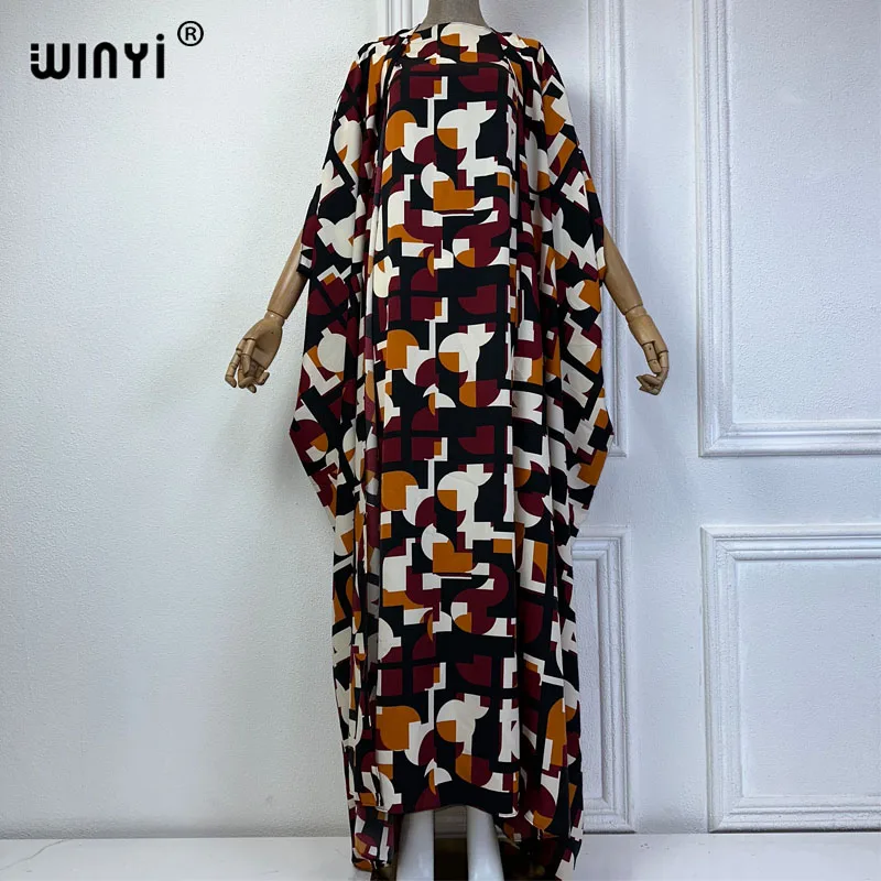 WINYI kimono summer beach Long dress coat two-piece suit for women Boho Print maxi trab Dress Women Floor Length vacation kimono