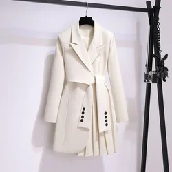 Korean Vintage Black Blazer Short Dresses for Women 2024 Autumn New Elegant Slim Long Sleeves Belt Folds Casual Female Clothing
