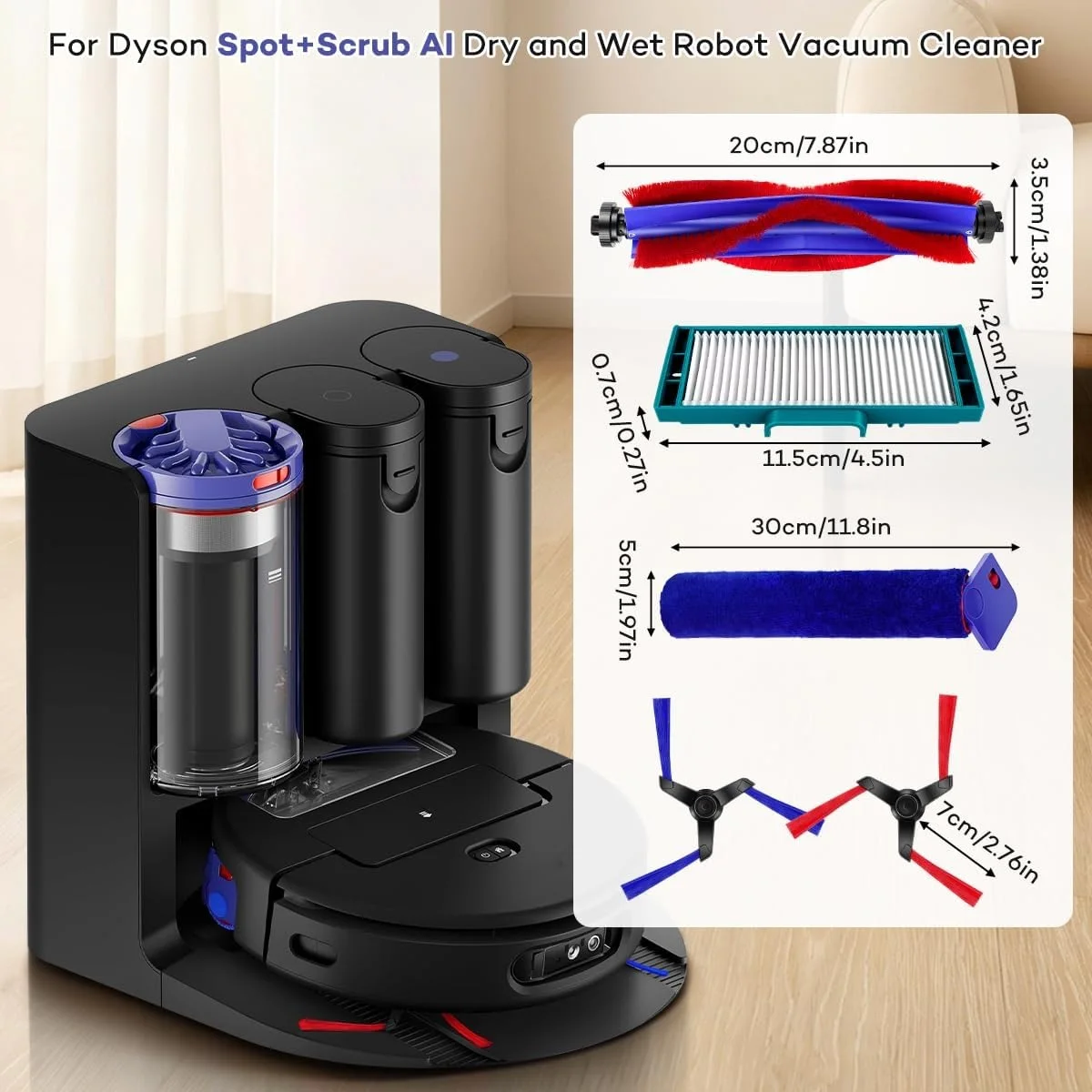 High Quality Main Brush Side Brush HEPA Filter Roller Mop Replacement for Dyson Spot+Scrubbing AI Dry Wet Robot Vacuum Cleaner view 2