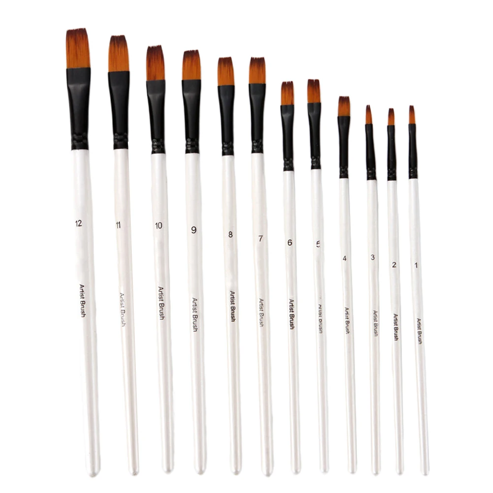 

12pcs Oil Painting Brush Set Nylon Watercolor Paint Brushes Wooden Handle Easy Clean Art Craft Face Body Nail Ceramic Kids