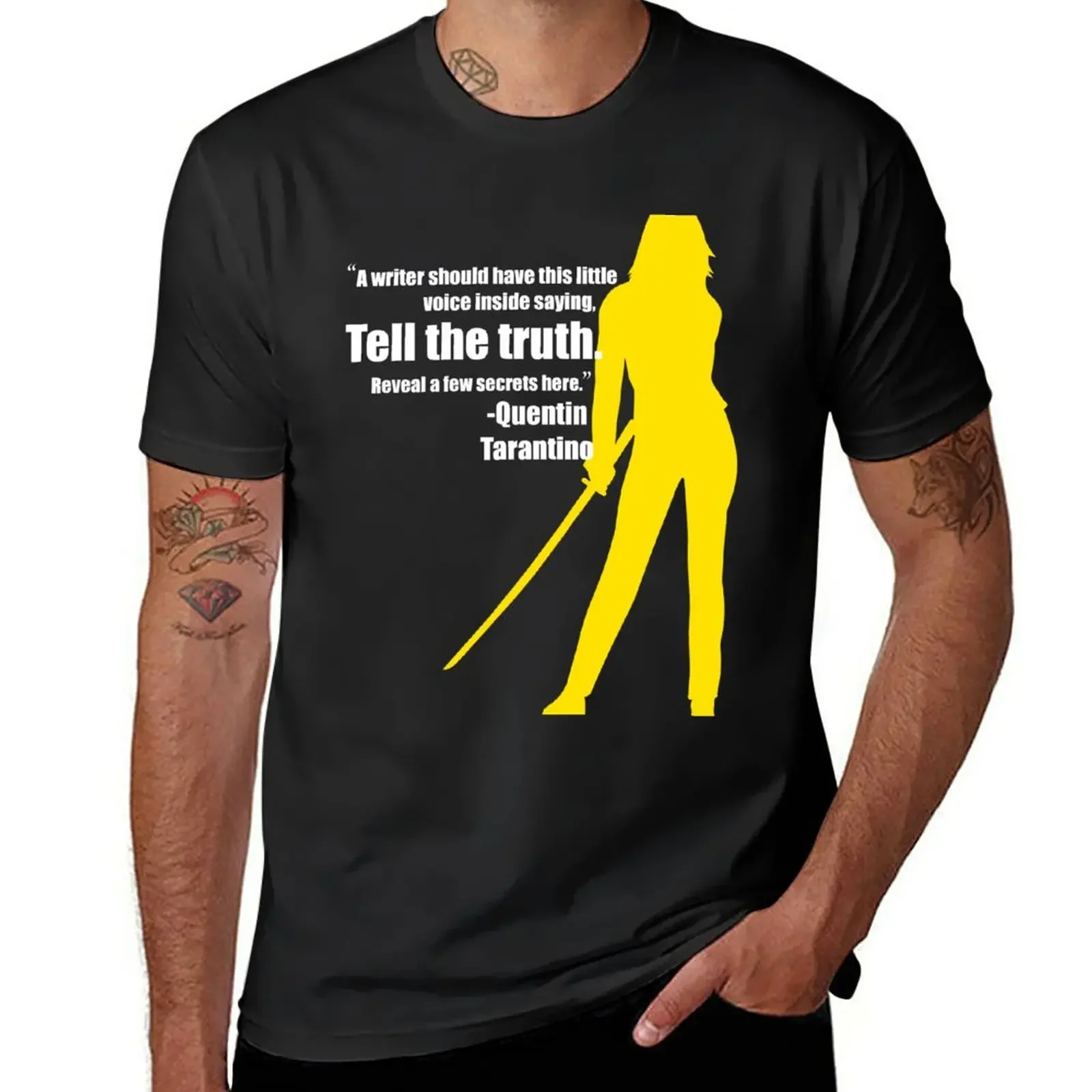 男性用タランティーノクォートtシャツプレーンtシャツ白いトップス「神に伝える」新品