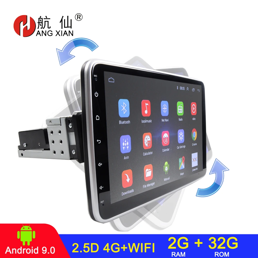 Rotatable Car Multimedia Player 16/32G 4 Core Stereo for Android 10 with 360 Degree Up Down Screen GPS WiFi Radio Player