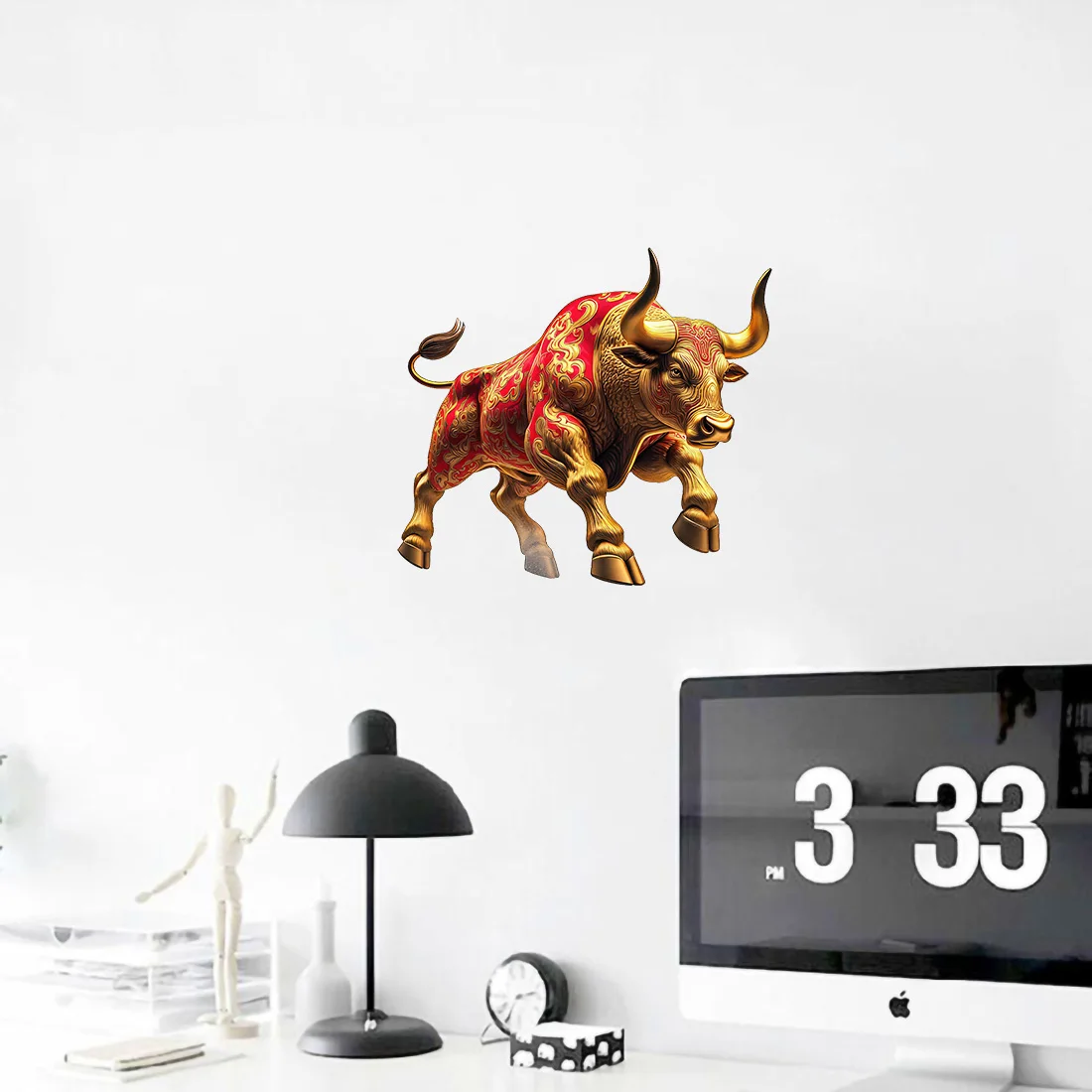 Three Ratels CF73 Golden Bull with Flames Artistic animal stickers are personalized car stickers for home decoration