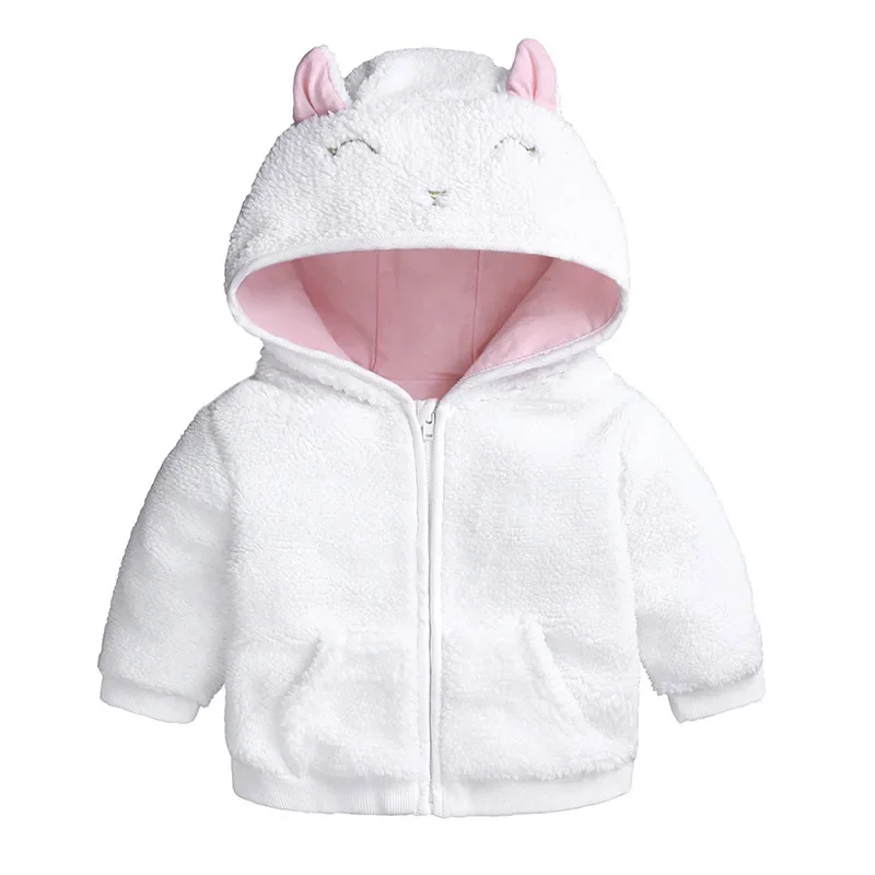 Baby Girls Jacket Autumn Winter Clothes for Toddler Kids Baby Gril Boy Cute Ear Zipper Solid Thick Hooded Coat Warm Outwear
