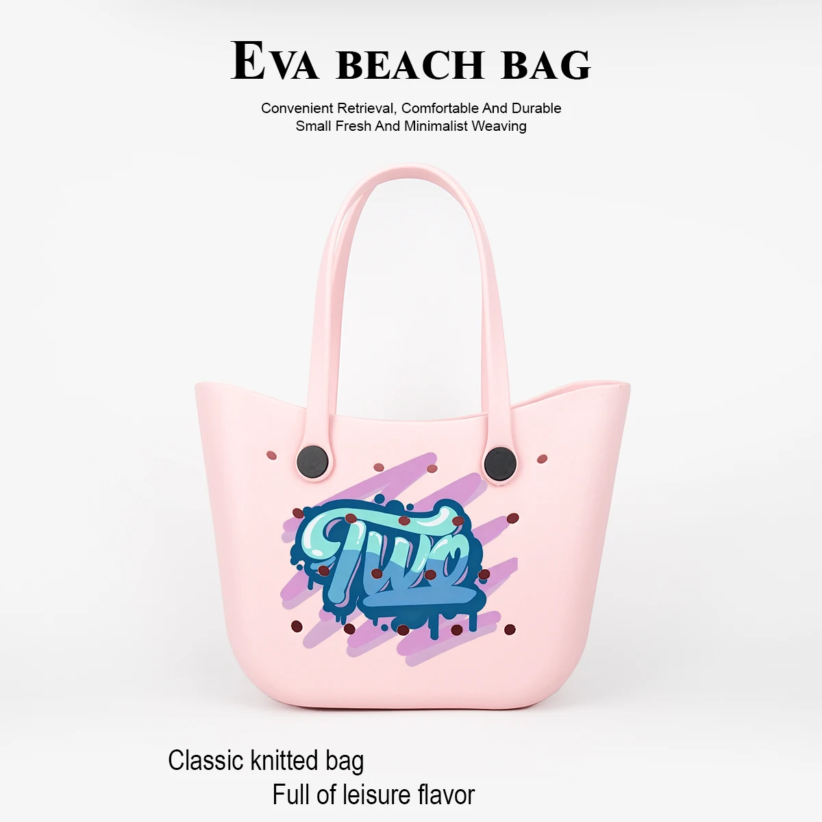 

Eva Large-Capacity Fashionable and Cute Tote Bag with English Word Decoration Print, Detachable Handle, Breathable, Soft, Waterproof Rubber Beach Bag, Suitable for Outdoor Sports, Travel, Swimming, Beach, Wear-Resistant, Durable, Portable Handbag, Fashion