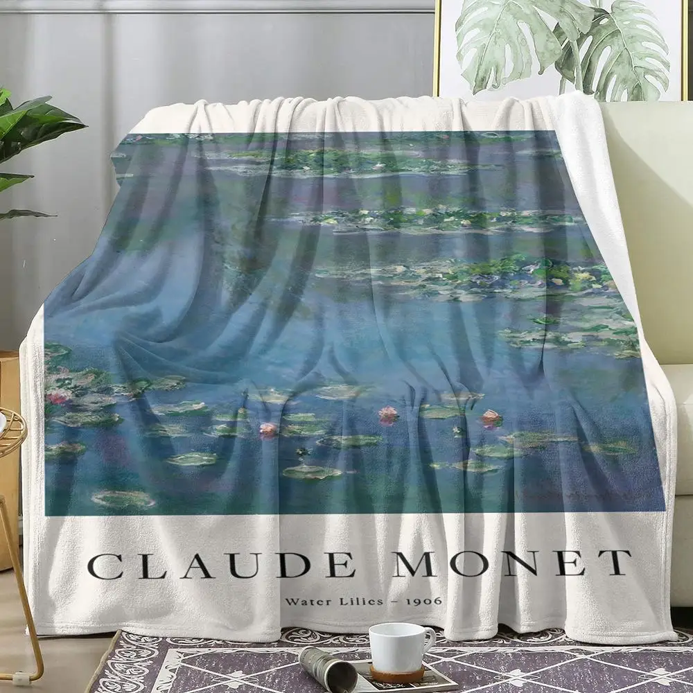 Claude Monet Retro Classic Oil Art Throw Soft Flannel Throw Lightweight Summer Home Nap Blanket for Sofa Cozy Bed Travel