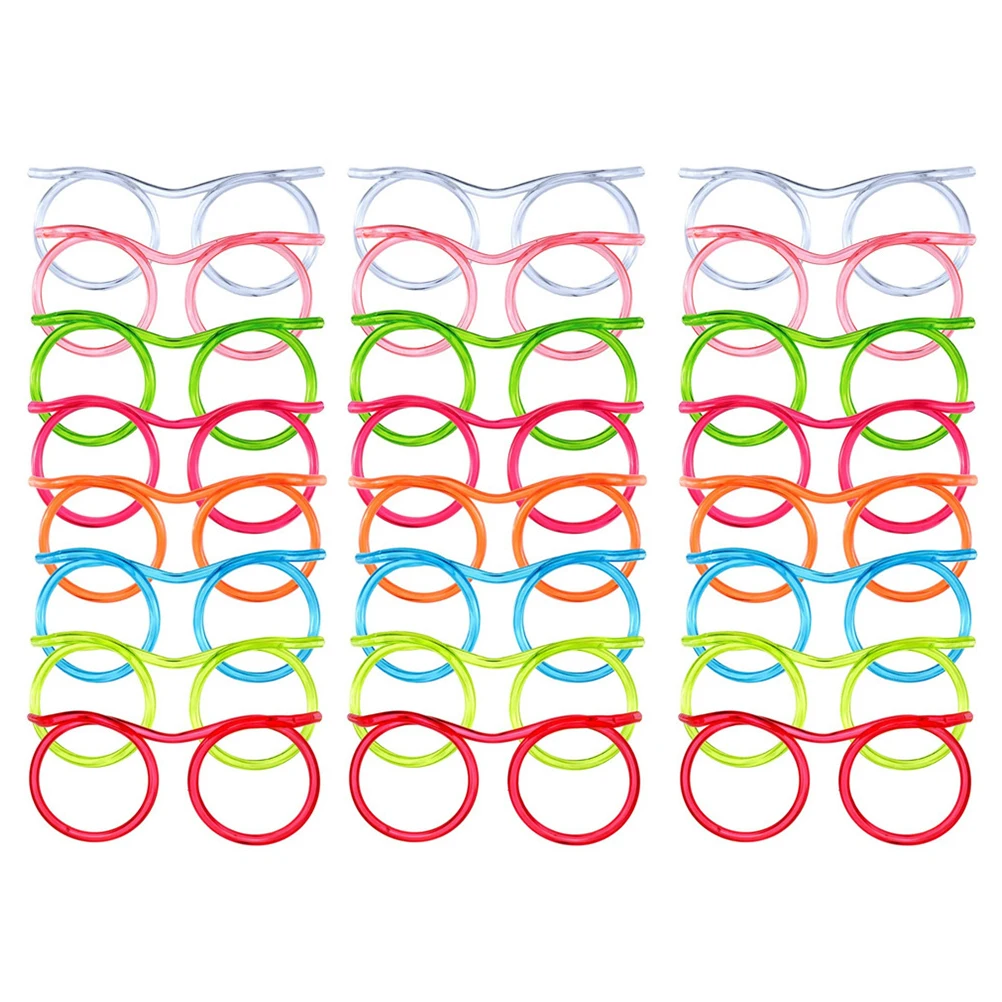 24pcs Eyeglasses Plastic Plastic Drinking Straws Eye Glasses Drinking Tube Eyeglasses Crazy Drinking Tube Birthday Party