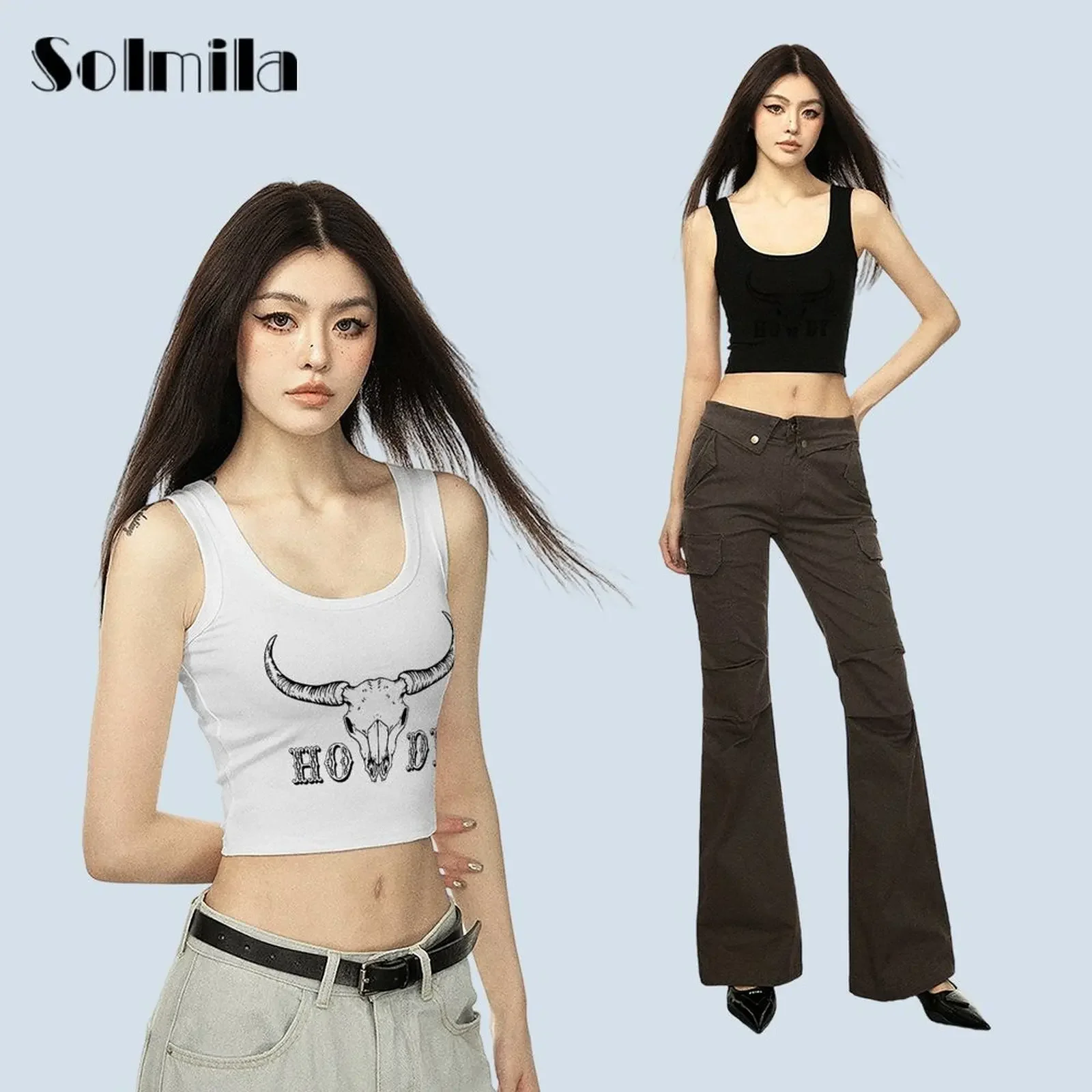 

Tops For Woman Fashionable Basic Style Can Be Worn As Outer West Howdy Cow Skull Print Slim Vest Women's Clothing