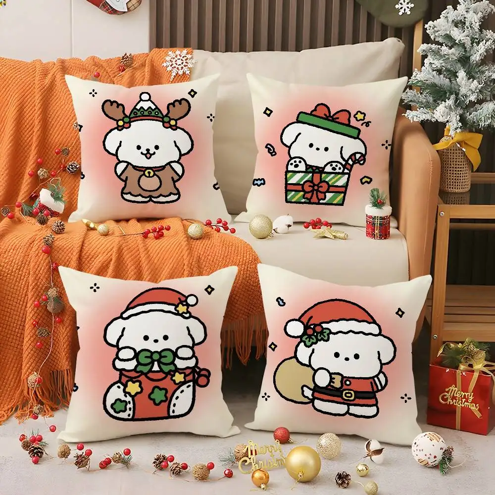 

Наволочка с рождественским щенком, праздничная счастливая атмосфера, короткий плюшевый чехол для домашней подушки с двусторонней печатью