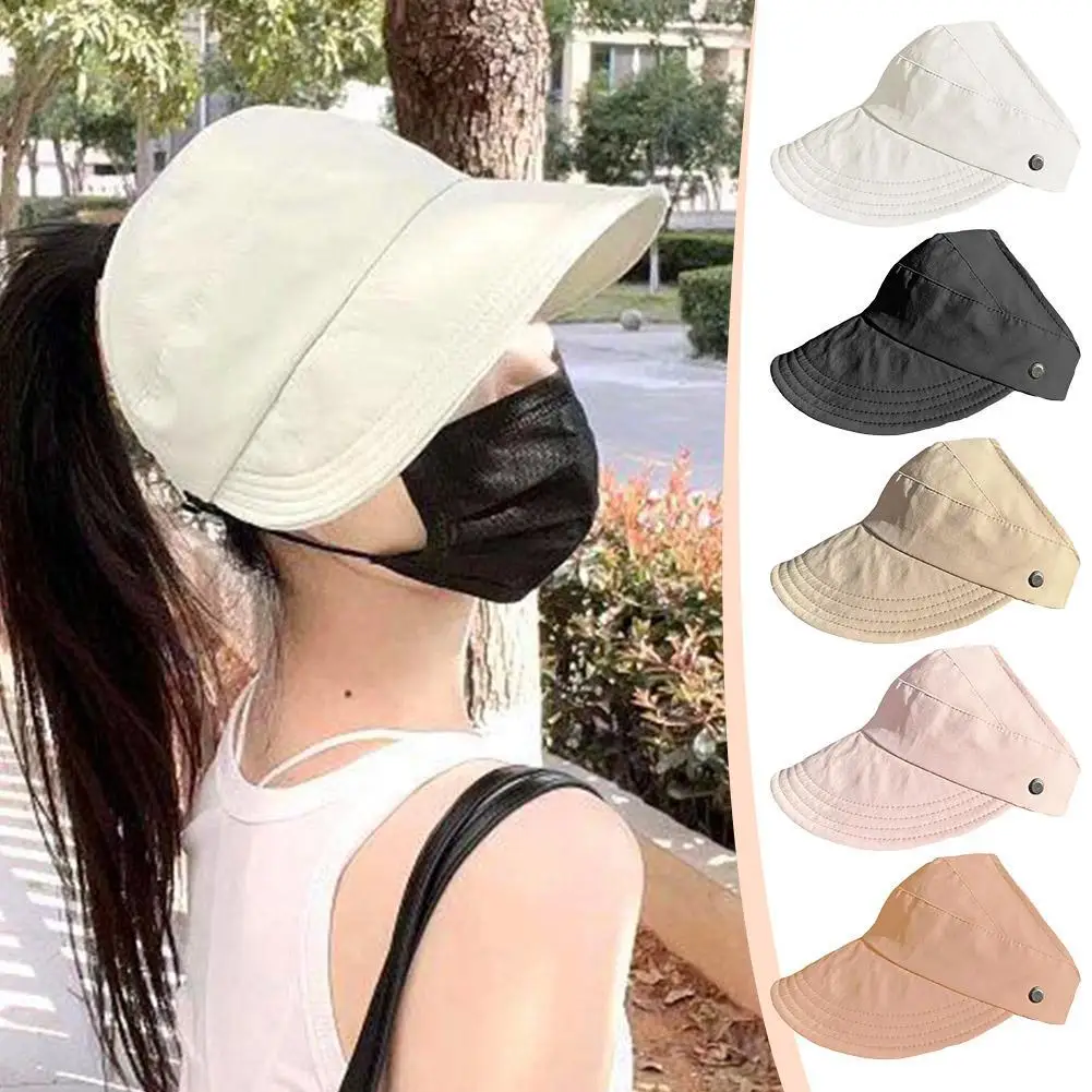 Wide Brim Hollow Sun Visors Hat Fashion Anti UV Sun Protection Fisherman Hat Outdoor Beach Bucket Hat Ponytail Caps