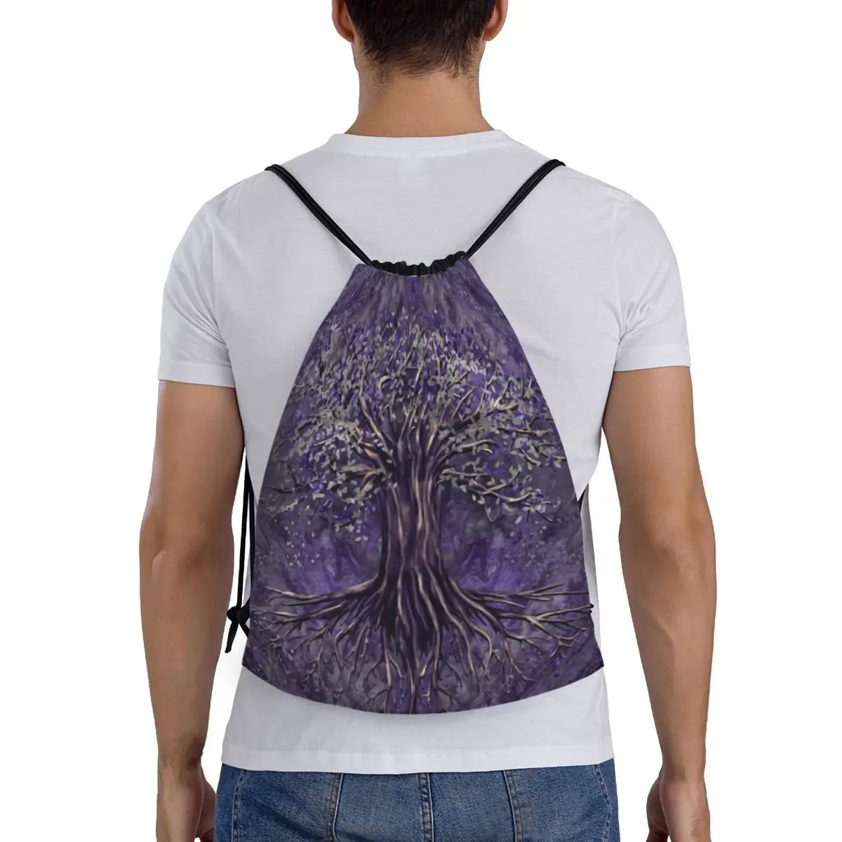 Kustom pohon kehidupan Yggdrasil tas serut Amethyst untuk latihan ransel Yoga pria wanita Vikings olahraga Gym ransel