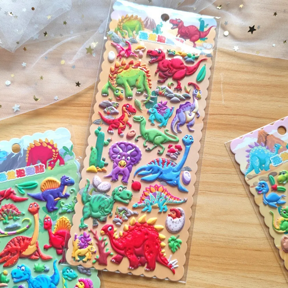 4 قطع من ملصقات حديقة الديناصورات الجوراسية للأولاد الكرتونية للأطفال، ملصقات إسفنجية EVA قابلة لإعادة الاستخدام مع تصميمات متعددة مثالية للكمبيوتر المحمول