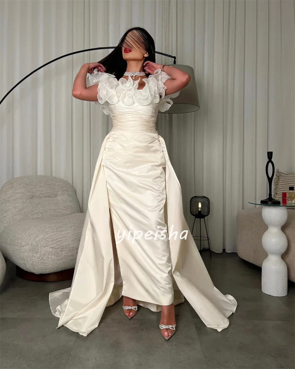 Jersey Ruched Wedding Party A-line Off-the-shoulder Bespoke Occasion Gown Long Dresses