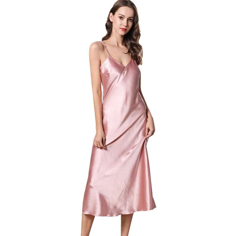 Womens Satin Nightgown Long Slip Sleep Dress Silk V Neck Nightgowns For Women