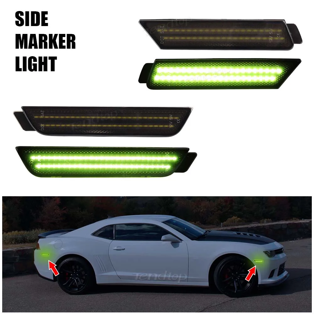 

4Pcs For Chevy Camaro 2010 2011 2012 2013 2014 2015 Green LED Front Rear Fender Lamps Smoked LED Bumper Side Marker Light