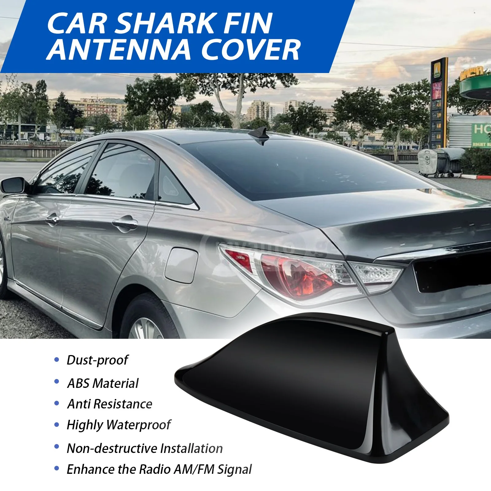 هوائي سقف زعانف القرش الأسود هوائي FM/AM راديو إشارة ديكور سيارة تقليم عالمي