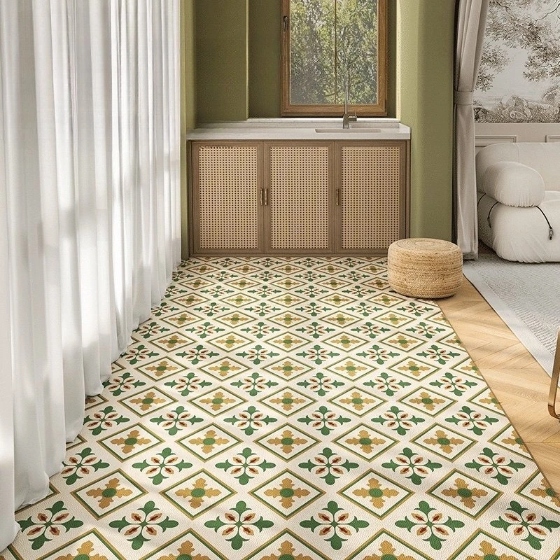 Minimalist Nordic Style Balcony PVC Leather Anti-slip Floor Mat Kitchen Foot Mats Oil-proof Dirt-resistant Carpet Easy Clean Rug