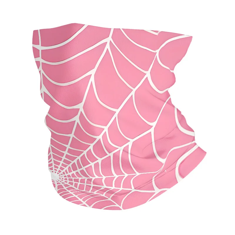

Spider Web Design Scarf with a Pink Retro Background, Featuring Double-Sided Printing. This Multifunctional Face Mask