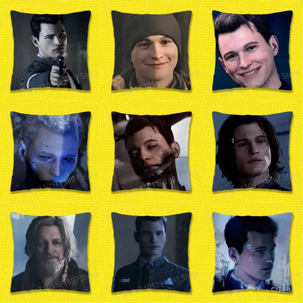 Throw Pillow Case For 30cm 40cm 45*45cm 50cm 55cm Square Sofa Pillowcase D-Detroit B-Become Human Connor DBH Hank Anderson