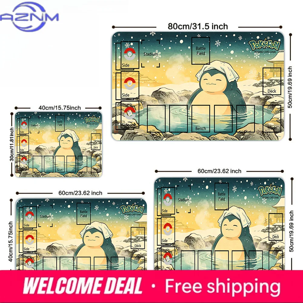 Cute Snorlax Hot Spring Anime Pokemon TCG Card Play Mat Large Non-Slip Rubber Gaming Desk Mouse Pad