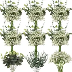 30PCS 3 Kinds Mixed Fake Plant Eucalyptus Leaf BabysBreath Christmas Decorations Vase for Home Garden Wedding Artificial Flowers