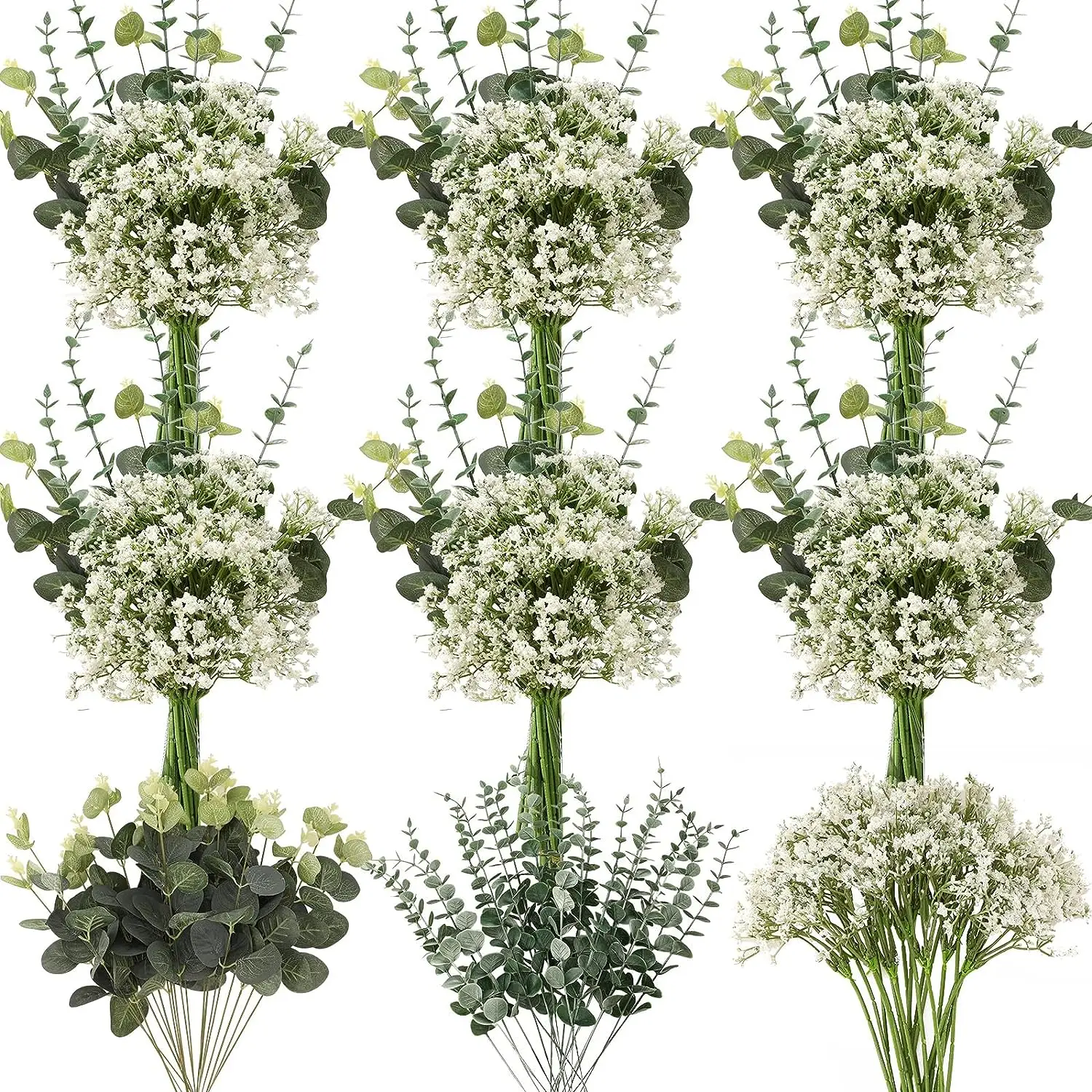 30 SZTUK 3 rodzaje mieszanych sztucznych roślin Liść eukaliptusa BabysBreath Dekoracje świąteczne Wazon do domu Ogród Ślub Sztuczne kwiaty