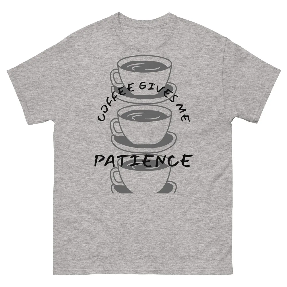 커피는 나에게 인내심을 줍니다 티셔츠 커피 애호가 선물 셔츠 일상 생활 캐주얼 남성 여성 티 릴렉싱 의류 유니섹스 코튼 탑스